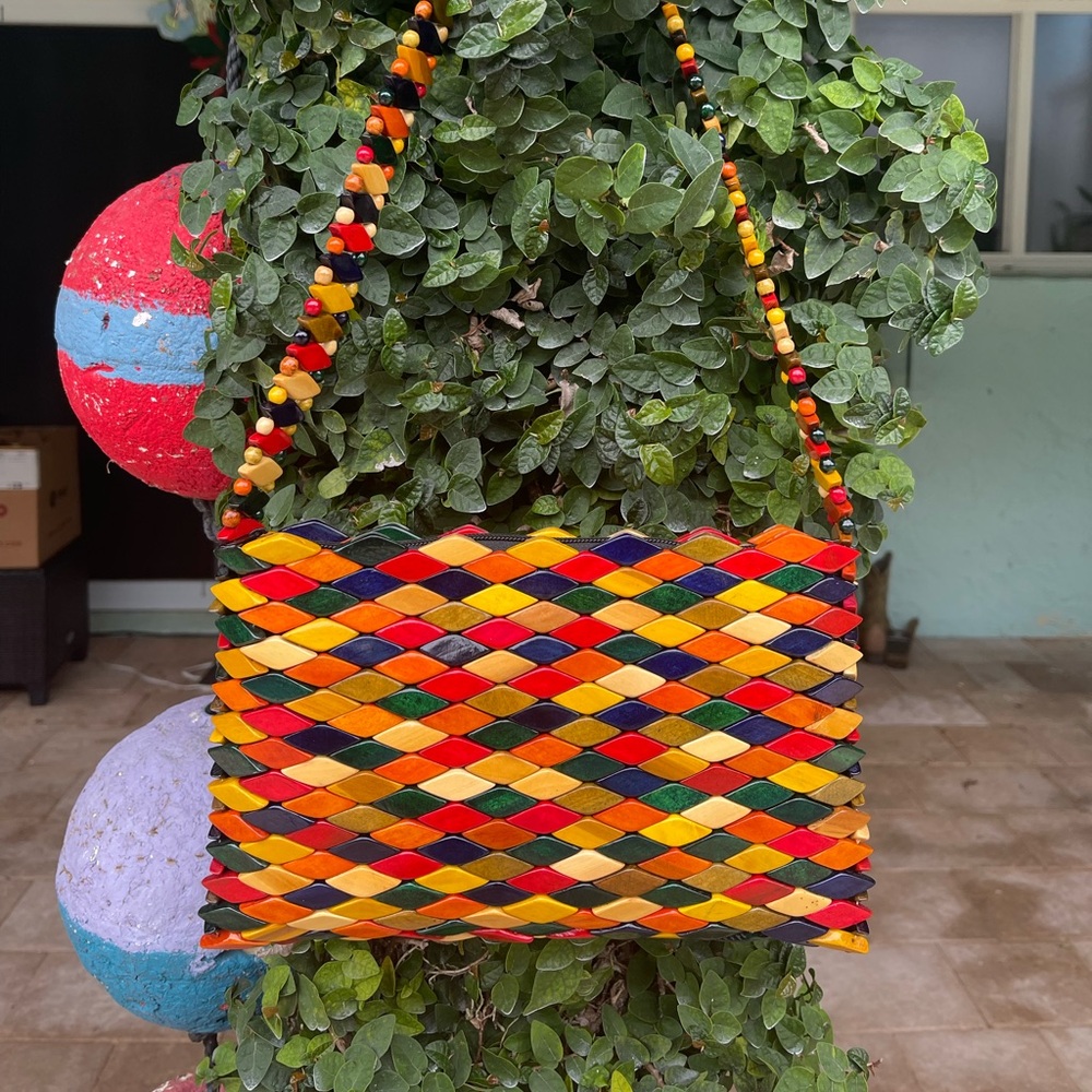 Colorful Wooden Beaded Woven Women's Bag